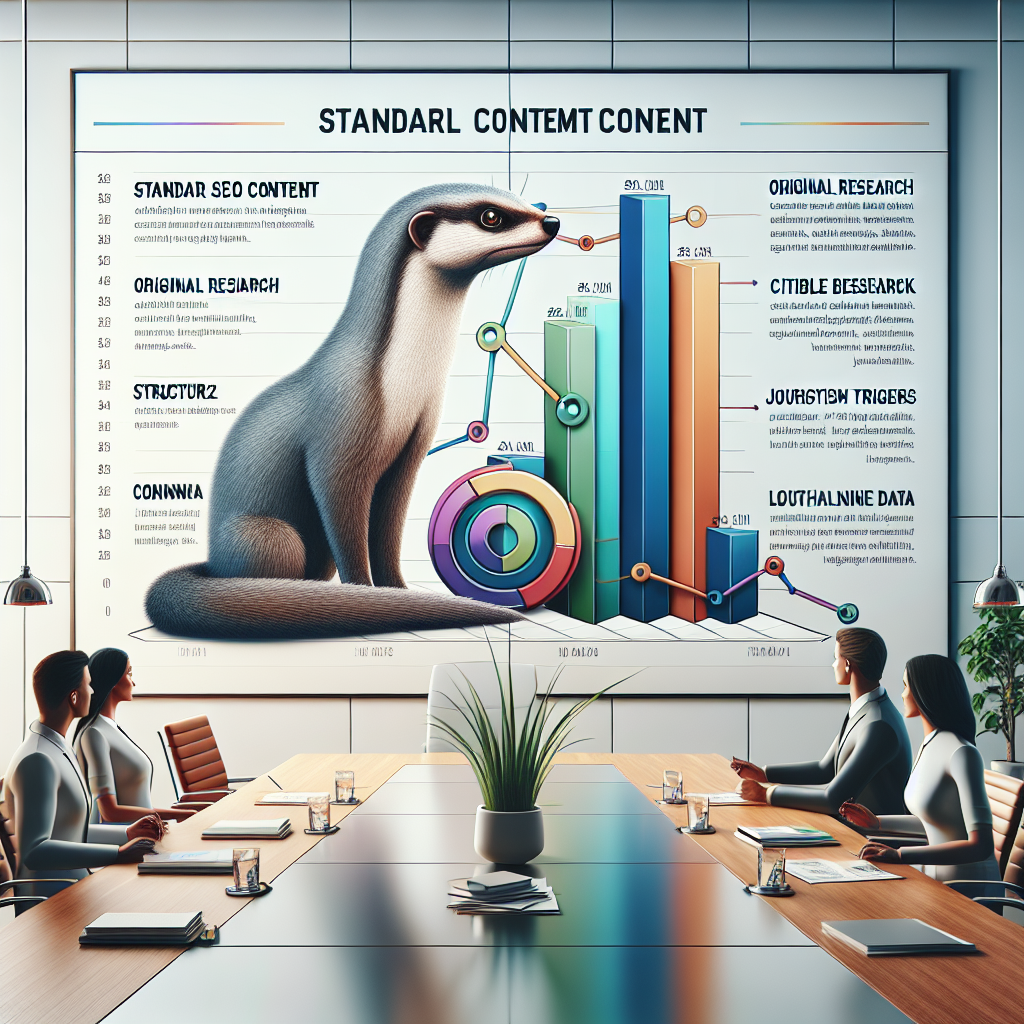 A horizontal comparison diagram showing two content strategies side-by-side — "Standard SEO Content" (keywords, structure, backlinks) versus "Data-Driven Content Moat" (original research, citable benchmarks, journalist triggers, longitudinal data) — using a clean infographic style with Mongoose brand colours