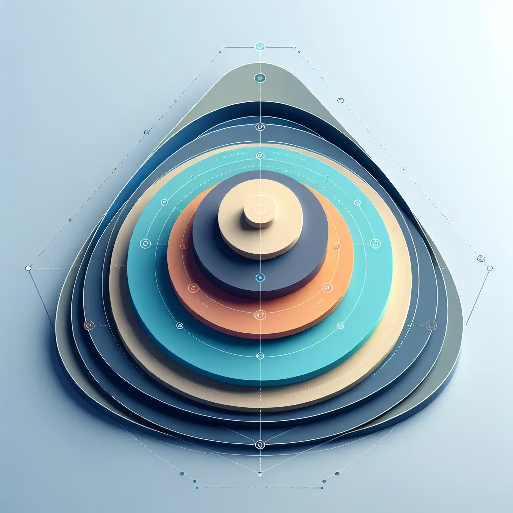 A text-free conceptual diagram showing three overlapping circles of different colors, representing three distinct algorithmic layers, arranged in a triangular relationship — use varying circle sizes to suggest different levels of agency control, with no labels or text anywhere in the image.